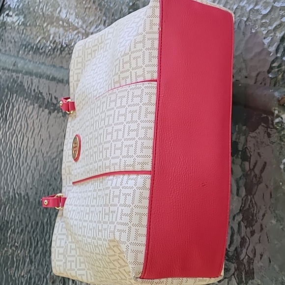 Tommy Hilfiger Tote‎ PINK STRAPS TH ALL OVER PRINT Bag - Picture 12 of 17